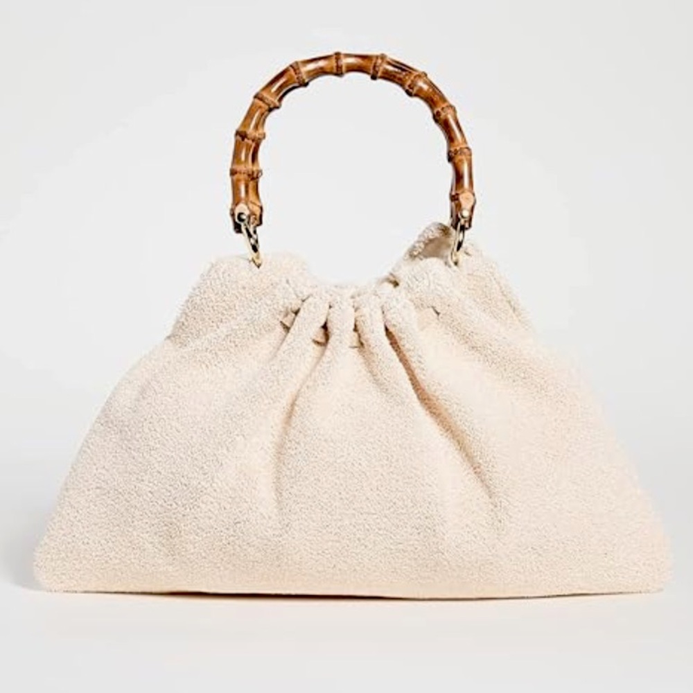 Cream Tote with Bamboo Handle and Ruched Design - Picture 2 of 7